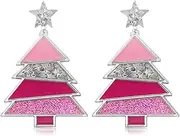 [KVANU] Exaggerated Colorful Layered Geometry Personalized Christmas Tree Stud Earrings Creative Christmas Tree Lightweight Stars Acrylic Glitter Stud Earrings for Women Girl Teens Christmas Holiday Jewelry Gifts