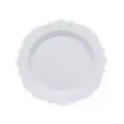 8" White Round Dessert Plates With Silver Scalloped Rim Party Wedding Tableware