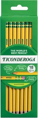 Ticonderoga Wood-Cased Pencils, Pre-Sharpened, 18 Count (Pack of 1), Yellow