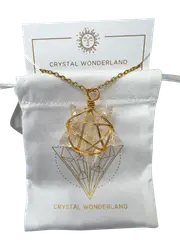 Clear Quartz Rough Star Shape Pendant Necklace Gold Healing Crystal