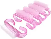 Yurosiay Glitter Nail Brush Pack of 6 Mini Nail Brush Plastic Hand Nail Brush with Handle Nail Brush Dust Finger Cleaning Brush Small Hand Wash Brush for Nail Cleaning Beauty Pink