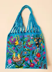 Chiapas tote color blue tone handmade wove in backstrap loom bag han