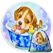 Cute Paintings for Kids Dog Puppy Bath Time Round Beach Towel