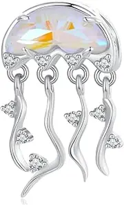[Teleye] Jellyfish Charm 925 Sterling Silver Charm Fits For Pandora Bracelet Necklace, Cubic Zirconia, Created Cubic Zirconia