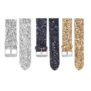 Replacement Bling Glitter Leather Wrist Strap Watch Band For Fitbit Versa 24 BLACK