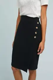 NWT Anthropologie Buttoned CloudFleece Black Skirt Size M