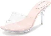 [NBUUNBU] Silver Clear Heels For Women Dress Shoes Transparent Strap Sexy Stilletos Heels Open Toe High Silver Heeled Sandals Pump Mules