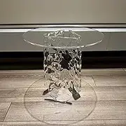 Round Acrylic Side Table, Multipurpose Clear Coffee Table Acrylic End Table, Modern Small Nightstand Bedside Table Water Ripple Acrylic Side Table for Living Room,Bedroom, 40X45cm