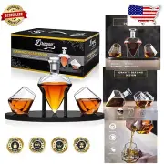 Diamond Shaped Whiskey Decanter Set - Includes Glasses & Stylish Base Stand