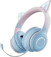 RGB Cat Ear Headphones | RGB Lighting Foldable Headset with Mic and Volume Control | Surround Sound Headset Wireless for PC