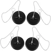 4 Pack Sink Water Stopper Set Plastic Bath Tub Plug Chain Black for Kitchen Bathroom