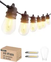 48FT(2FT Space) LED Outdoor String Lights with 24 Edison Shatterproof Bulbs, Hea