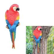 Catzon Parrot Statue Resin Bird Figurine for Patio Lawn Yard Wall Mounted Garden Decoration -Red