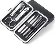 KLVN 8Pcs Multifunction Nail Clippers Set Stainless Steel Pedicure Scissor Tweezer Manicure Set Kit Nail Art Tools(Black)