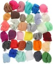 TEHAUX 36 Colors Needle Felting Wool, Wool Roving Nature Fiber Roving Wool, Nature Fibre Wool Roving Yarn for Needle Felting Hand Spinn-ing DIY Craft