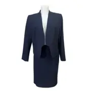 NINE WEST Navy 2 Piece Open Front Blazer & A-line Skirt Set sz 12/ 10 NEW