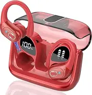 [Aptkdoe] Wireless Earbuds 75hrs Bluetooth 5.4 Headphone Sport, 2025 Bluetooth Earbuds Stereo Deep Bass Over Ear Bud with Earhooks, ENC Noise Cancelling Mic, IPX7 Waterproof Earphone, Red