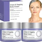 Crepey Skin Cream, Skin Tightening Cream with Collagen & Hyaluronic Acid, Firming Hydrating Overnight Toning Body Cream for Arms, Neck, Legs, Smooths Wrinkles, Lifts Saggy Skin (2Pcs)