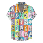 Mens Button Down Shirts Funny Printed Hawaiian Beach Tops Novelty Ugly Gag Gift A M