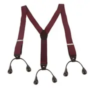 Button Holes Link Wine Red Color Men's Elastic Suspenders Adjustable Length