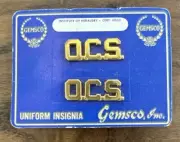 Pair of O.C.S. GEMSCO Insignia Brass / Gold Military Collar Lapel Hat Pin - NEW!