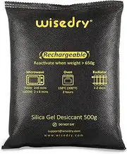 wisedry 500 Gram [4 Packs] Rechargeable Silica Gel Car Dehumidifier, Microwave Fast Reactivated Desiccant Packets Large for Gun Safe Closet Basement Garage Storage Moisture Absorber Bag Reusable