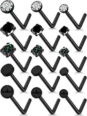 [Lsnevsie] 20G 18G Nose Rings Studs Surgical Stainless Steel Nose Piercing Jewelry Hypoallergenic Nose Bone Studs L Shaped Corkscrew Nose Rings Studs Piercing Jewelry Silver Black 2mm 2.5mm 3mm CZ