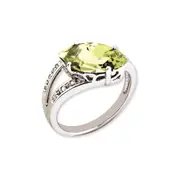 Sterling Silver 14K White Gold Plated Lemon Quartz u0026 Diamond Gemstone Birthstone Ring Fine Jewelry Gift for Her