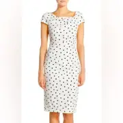 Adrianna Papell Polka Dot size 12 Ruched Cap Sleeve Pencil Skirt Dress New Tags