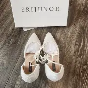 ERIJUNOR Ivory Lace Mesh Satin Bridal Shoe Pointy Toe for Women Size 6.5
