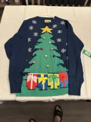 Tipsy Elves Christmas Tree W/ Present Beer Holder Pullover Sweater NWT 3XL