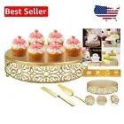Luxurious 16-Inch Gold Wedding Cake Stand with Knife & Server for Celebrations