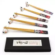 5 Pairs Chopsticks and Chopstick Rest Set, Cute Lucky Cat Chopsticks Holder 5...