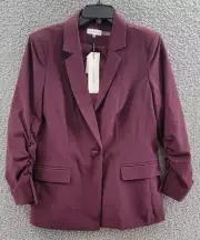 Calvin Klein Office Collared One-Button Blazer Women's 12 Dark Red Notched L/S