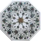 Abalone Shell Inlay Work End Table for Hallway White Marble Coffee Table Top