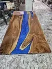 Blue Epoxy Resin Cateria Table Acacia wooden Top Home Decor Handmade Live Edge