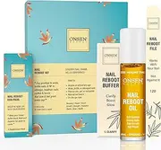 Onsen Secret Essential Nail Reboot Kit (Oil)- Professional Nail File, 3-Way Nail Buffer Block w/Free Replacement Pads & Nail Strengthening Reboot Oil for Healthy Nails