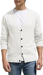 [Hisir] Men's Knit Cardigans Jumpers Lightweight Classic Soft Wool V Neck Cardigan with Buttons, Long Sleeve Knitwear Pullover Sweaters for Men, Mens Gift
