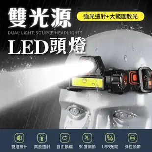 【雙光源設計！磁鐵吸附】雙光源LED頭燈 遠近雙光源頭燈 強光頭燈 USB充電頭燈 聚焦頭燈 磁鐵工作燈
