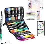 80 Colors Numbered Dual Tip Brush Pens with Free App, Colored Markers for Adults and Kids, No Bleeding Markers Set for Coloring Book, Art Supplier Fine Tip Marker pens, Bullet Journaling