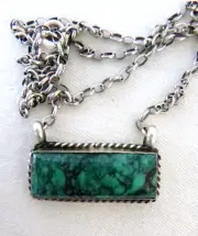 Navajo Alfred Martinez Green Varisite Bar Pendant 925 Sterling Silver Necklace
