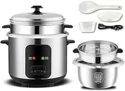 Electric rice cooker with stainless steel inner pot and steaming pot, multifunctional steaming and stewing machine, is an ideal choice for small household appliances in dormitory/studio kitchens (5L)