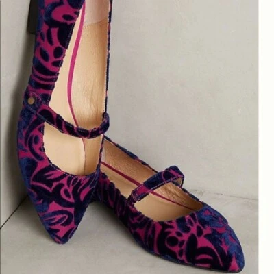 NEW Anthropologie FarylRobin Kip Mary Jane Flats BURNOUT PINK NAVY SIZE 7.5