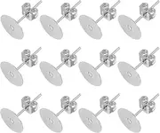 sourcing map 300Pcs Earring Posts and Backs, 8mm/0.31inch Flat Pad Blank Earring Tray Studs with Butterfly Backs for Craft Jewelry DIY, Silver