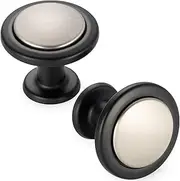 KOOFIZO Nickel and Black Cabinet Knobs, 30-Pack Round Cabinet Pulls Kitchen Handles (Dia.1-1/5 Inch), 2 Color Hardware for Kitchen Door, Bedroom Dresser Drawer, Bathroom Vanity, Cupboard