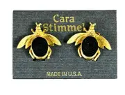 VTG Cara Stimmel Earrings Large Gold Tone Bumble Bees Clip-On Earrings NOS
