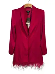 Aidan Mattox By Adrianna Papell Tuxedo Dress Size 10 Fuchsia Satin Feathers NEW