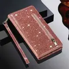 For Samsung S23 S22 S21 S20 S10 Note20 Glitter Bling Leather Zipper Wallet Case