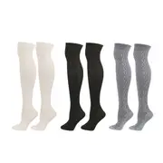 Nevenka 3Packs Women Extra Long High Socks Knit Warmers Thick Tall Long Boot Stockings Leg-WhiteBlackGray
