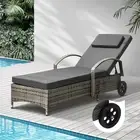 Livsip Removable Sun Lounge Wheeled Outdoor Furniture Wicker Day Bed Patio Garde